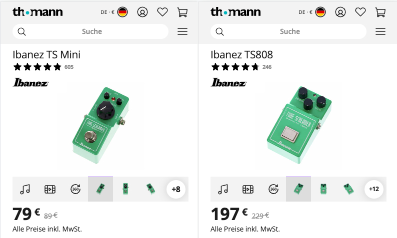 Comparison TS808 and mini