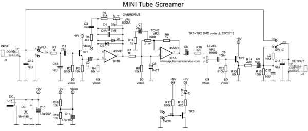 Mini Tube Screamer Schematic